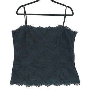 Isaac Mizrahi XXL Black Scallop Hem Overall Lace Spaghetti Strap Panel Tank Top